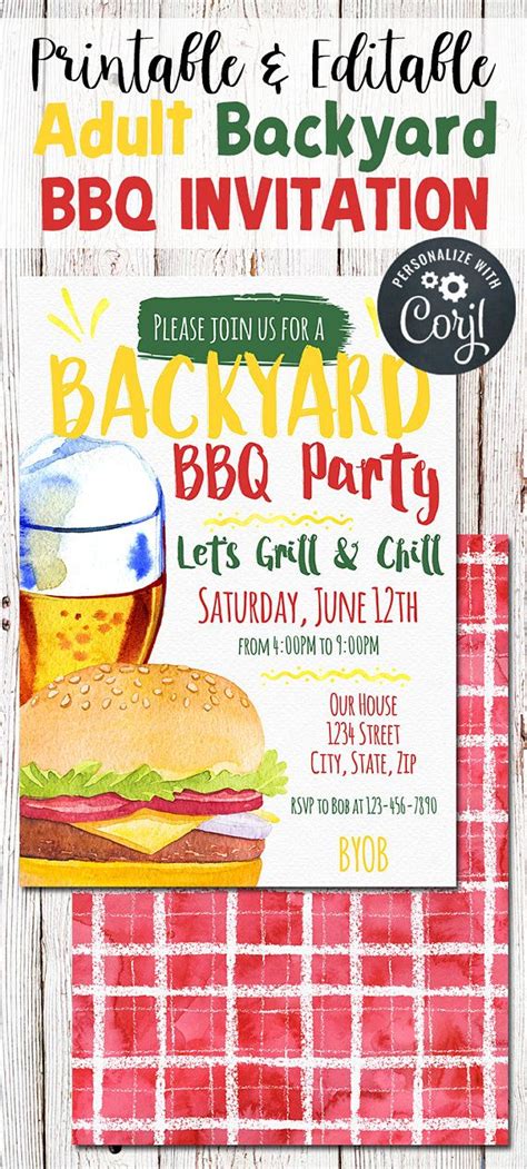 Backyard Bbq Invitation Summer Bbq Party Invitation Summer Summer Bbq