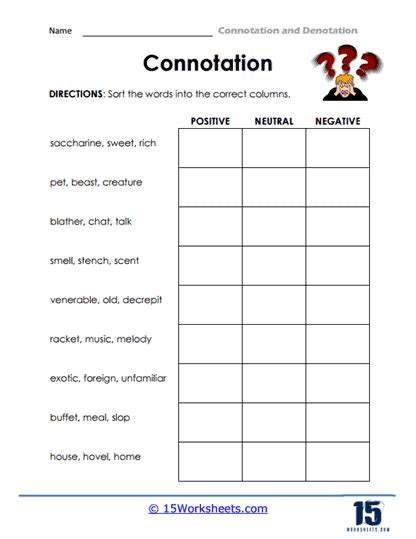 Connotation And Denotation Worksheets 15