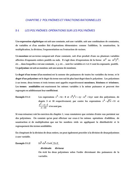 Solution Algebre Chapitre Polynomes Et Fraction Rationnelles Studypool