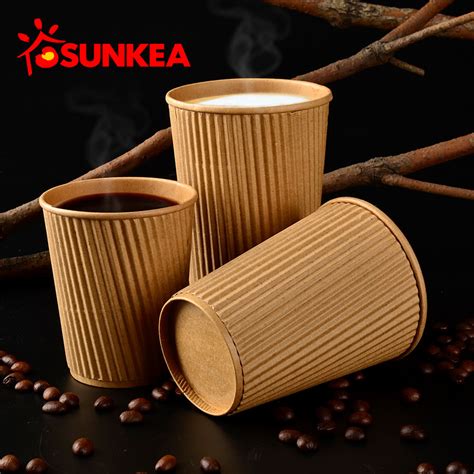 Sunkea Wholesale Disposable Eco Friendly Ripple Wall Paper Cup China Disposable Cup And Paper