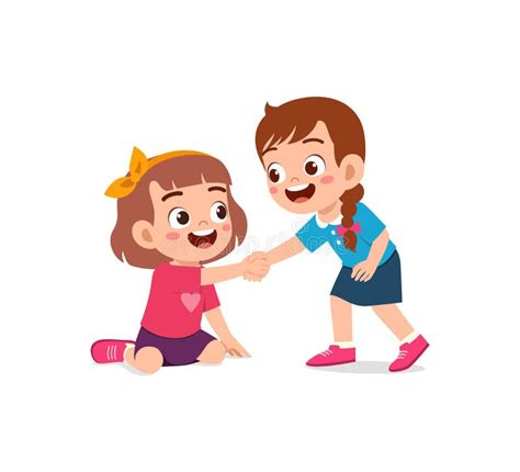 Good Little Kid Helping Friend That Falling On The Floor Stock Vector