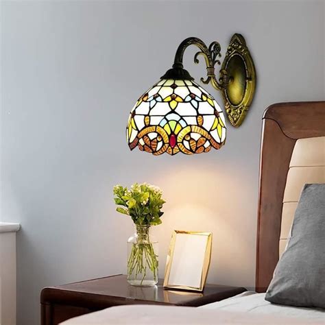 Fetcoi Tiffany Lampe Applique Murale E R Tro Vitrail Abat Jour Style