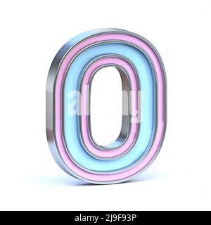 Blue And Pink Metal Font Number One D Render Illustration Isolated