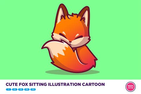 Cute Fox Sitting Illustration Cartoon Graphic by catalyststuff · Creative Fabrica