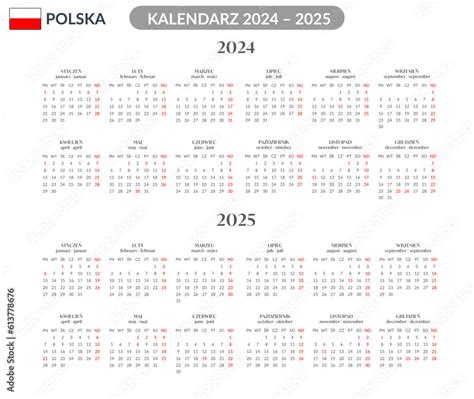 Kalendarz skrócony na rok 2024 2025 Polski język Polska Święta