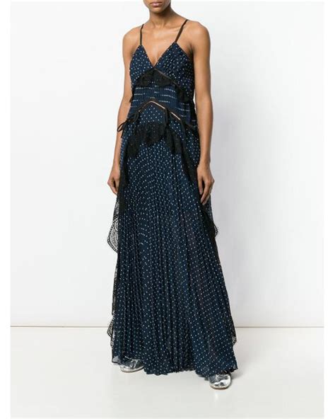 Lyst Self Portrait Polka Dot Maxi Dress In Blue