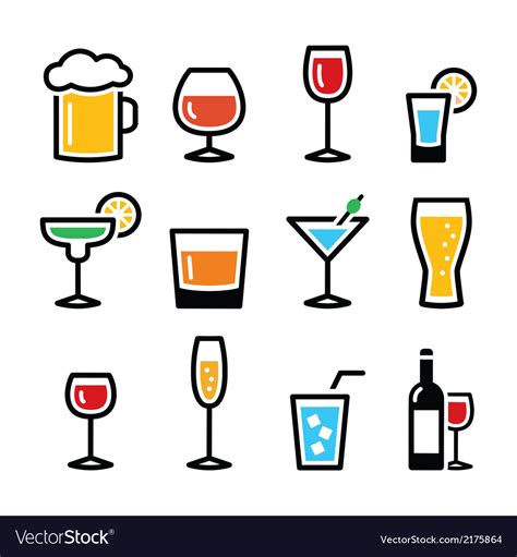 Drink Colorful Alcohol Beverage Icons Set Vector Image