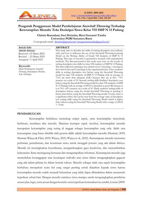 PDF Pengaruh Penggunaan Model Pembelajaran Snowball Throwing Terhadap