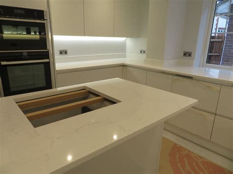 Unistone Carrara Misterio Quartz Worktops And Island In Guildford