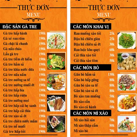 50 Mẫu Menu Quán ăn Quán Nhậu đẹp Thảo Mộc Thái Phong