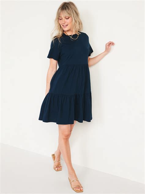 Short Sleeve Tiered Slub Knit Mini Swing Dress For Women Old Navy