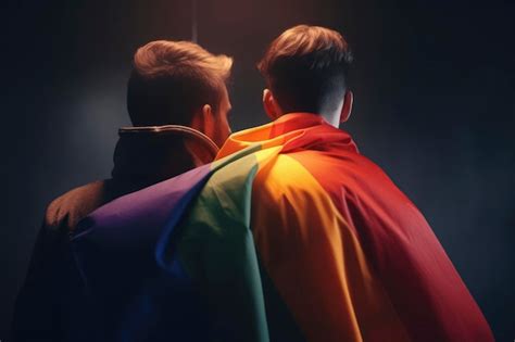 Premium AI Image Gay Couple With Pride Flag AI Generated