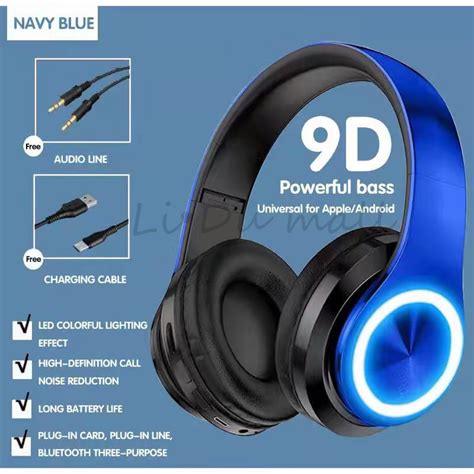 Wireless Bluetooth Headphones B39 Colored LED Lights Gaming Over Ear