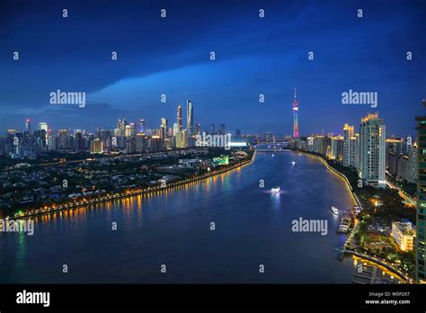 Pearl River Night View East Tower And West Tower Hi Res Stock