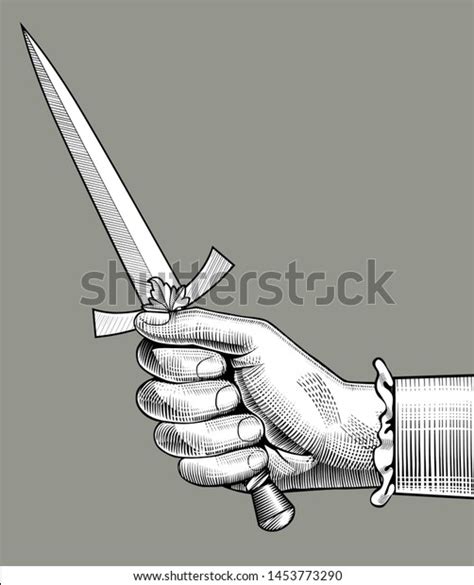 Hand Holding Dagger Vintage Engraving Stylized Stock Vector Royalty