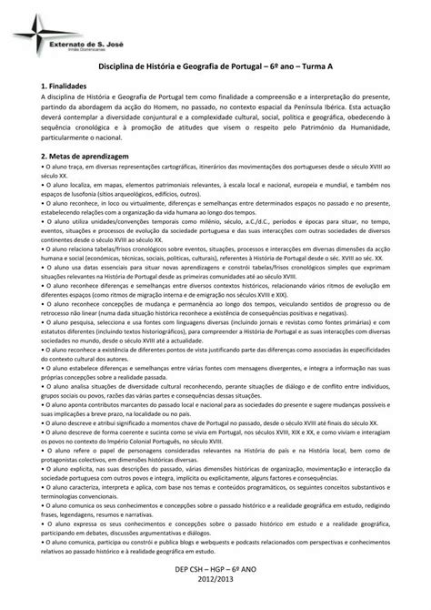 Pdf Disciplina De Hist Ria E Geografia De Portugal Ano Pdf