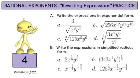 Rational Exponents Rewriting Expressions Practicealien Themed Slidescards8 Problems Per