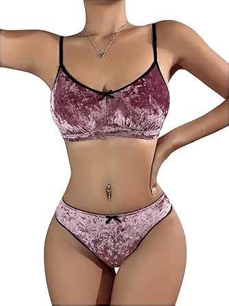 Roseseek Women S Piece Velvet Lingerie Outfits Bowknot Wireless Bra And Panty Sets Underwear