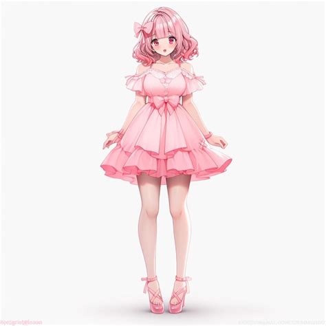 Premium Photo | Anime girl in pink dress with pink shoes and pink hair ...