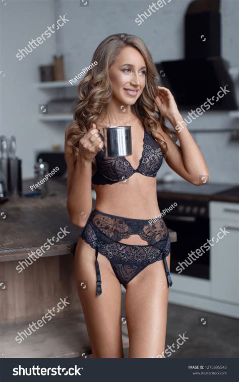 Sexy Girl Black Lingerie Kitchen Cup Stock Photo 1275895543 Shutterstock