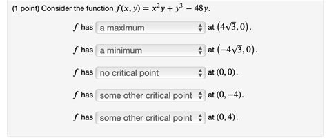 Solved 1 ﻿point ﻿consider The Function F X Y X2y Y3 48y