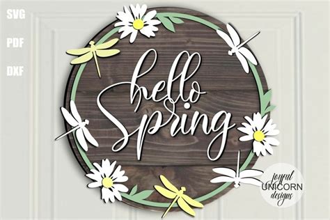 Hello Spring Round Sign Svg Spring Door Hanger Svg