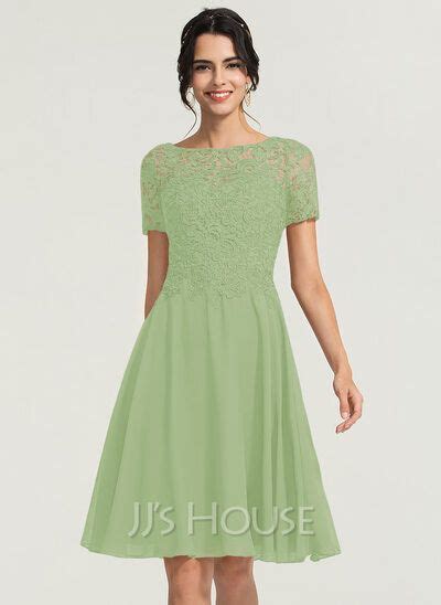 US 164 00 A Line Scoop Knee Length Chiffon Lace Cocktail Dress JJ