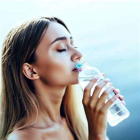 Una Mujer Bebe Agua De Una Botella Foto Premium