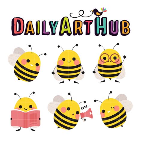 Cute Bee Collection Clip Art Set Daily Art Hub Graphics Alphabets