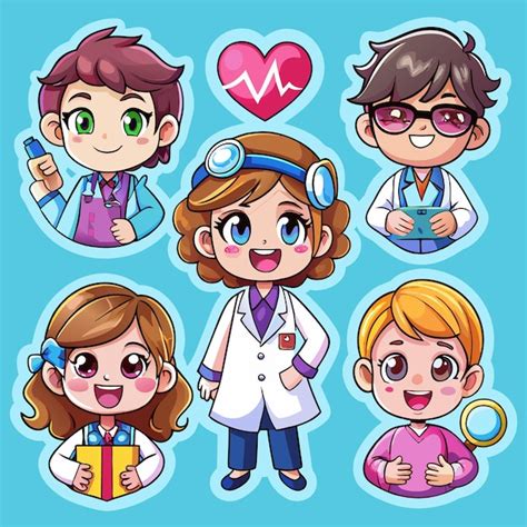 Set Of Cute Cartoon Characters Wearing Lab Coats Premium Ai Generated