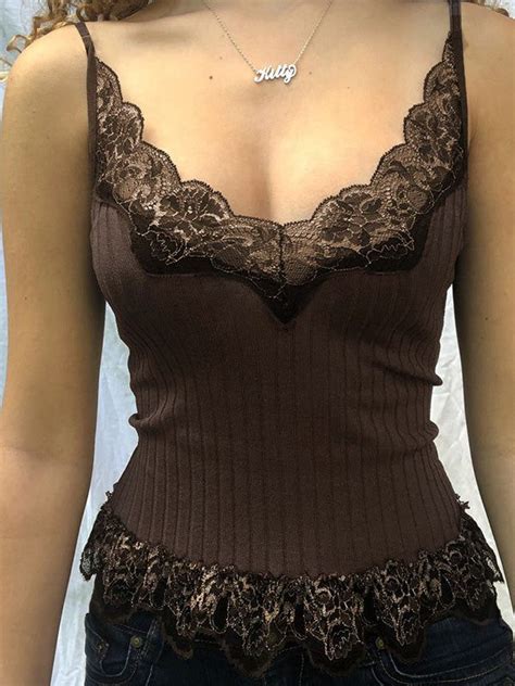 Lace Paneled Rib Crop Cami Top Clothes Outfits Clothes For Women