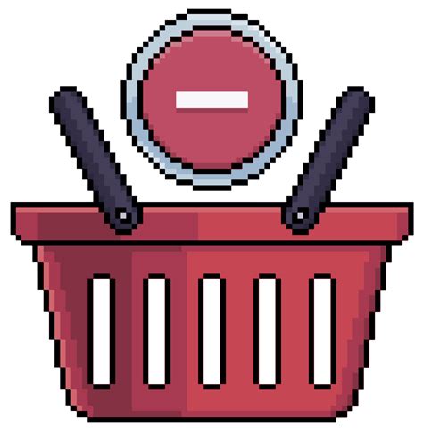 Pixel Art Shopping Basket With Delete And Withdraw Icon Vector Icon For