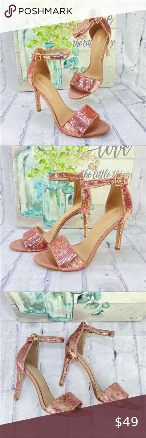 Aldo Fiolla Rose Gold Sequin Ankle Strap Heeled Sandal Sandals