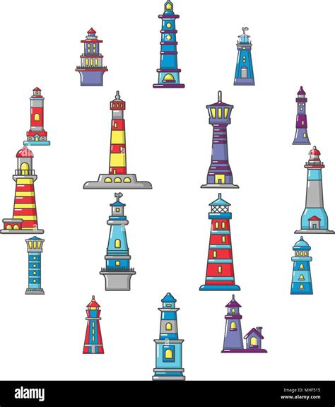 Lighthouse Icons Set Cartoon Illustration Of Lighthouse Vector