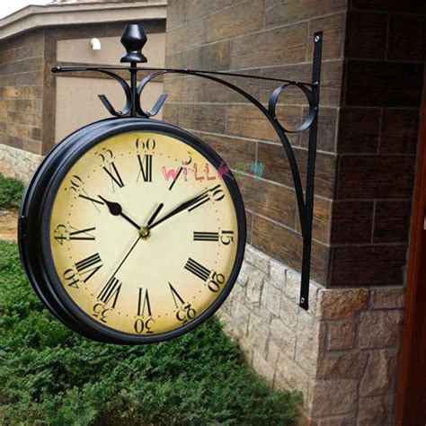 Outdoor Wall Clock Double Side Station Clocks Retro Outside Bracket Vintage Decorative Double