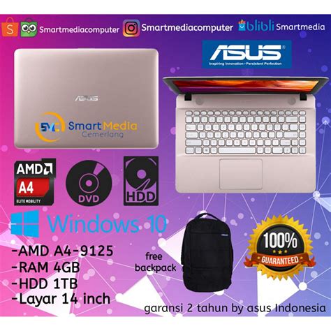 Jual Laptop Asus X441ba Ga443t Amd A4 9125 4gb 1tb Vga Amd R3 14 Win10 Resmi Shopee Indonesia