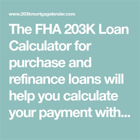 The FHA 203K Loan Calculator For Purchase And Refinance Loans Will Help