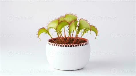 Photo Of Venus Flytrap Flower In Pot Isolated On White Background