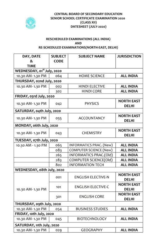 Cbse Class 10 12 Board Exam Date Sheet 2020 Released Check Routine