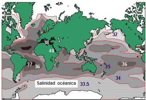 2 Distribución promedio de la salinidad en el océano mundial imagen