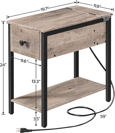 Buy Hoobro Side Table With Charging Station Narrow Nightstand With