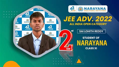 Narayana's Proud Student Lohith Reddy, #AIR-2 Thanks Narayana for His Victory in JEE Advanced ...