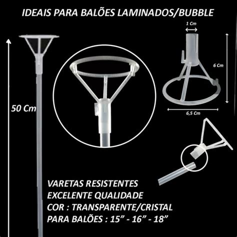 Kit 100 Pega Balão Suporte Vareta Bubble Grande Transp 50cm