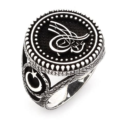 Sterling Silver Oxidized Ottoman Tughra Men Ring