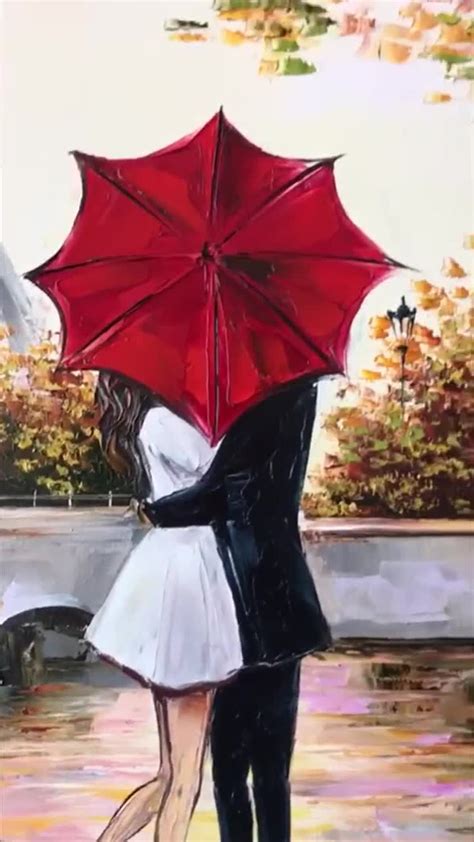 Kiss In The Rain Red Umbrella