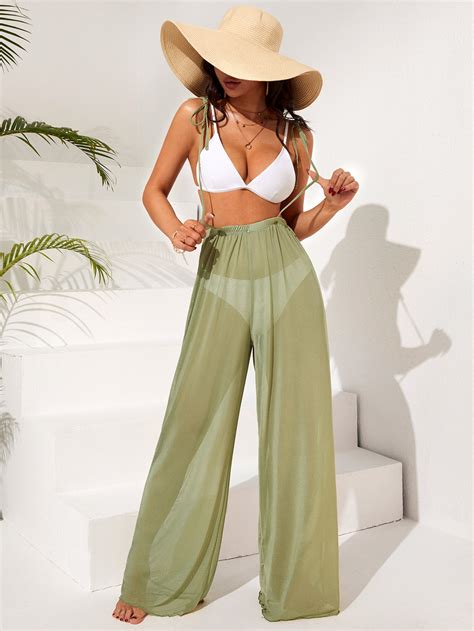 Shein Swim Vcay Pantalones Cover Up De Hombros Con Cord N Sin Bottom