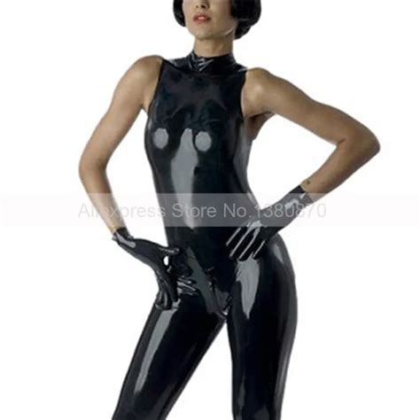 Sleeveless Female Rubber Latex Catsuit With Back Zip Tight Bodysuit S