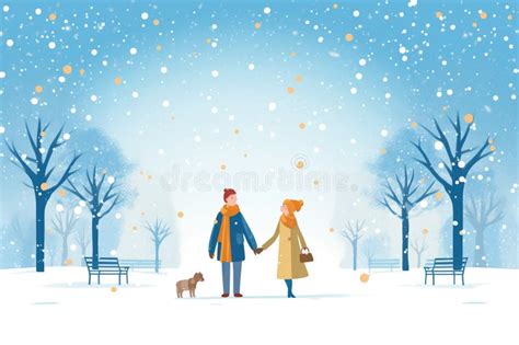 Silhouettes Of Pair Walking Holding Hands In Snowy Park Stock Image