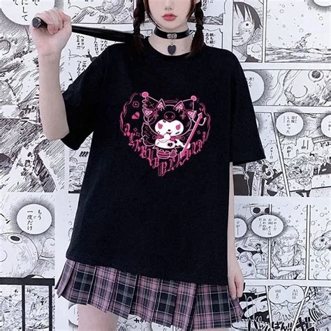 Sanrio Women Hello Kitty Clothes T Shirt Goth Fashion Kuromi Print Harajuku Tshirt Y2k Oversized