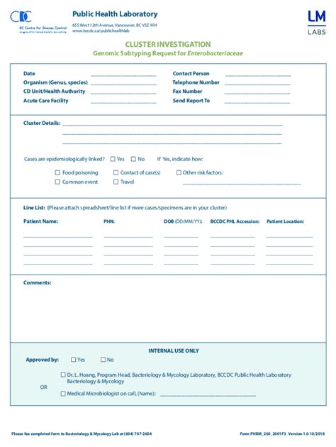 Fillable Online Bccdc Phl Cluster Investigation For Enterobacteriaceae